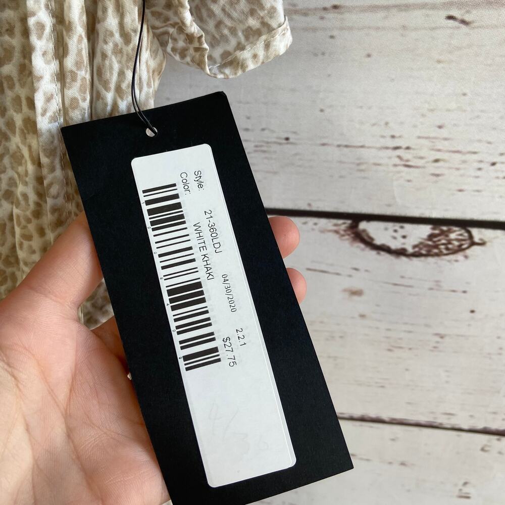 Olivaceous S Cream Boho Animal Print Belted Tassel Ruffle Flowy Mini Dress - Picture 9 of 10